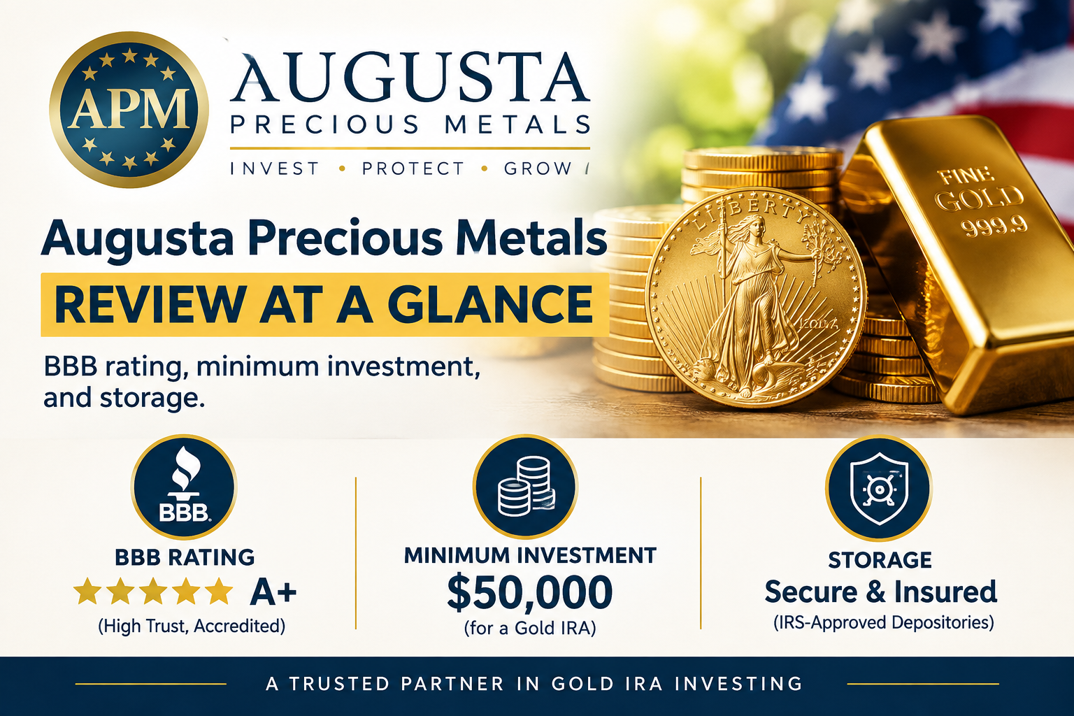 Augusta Precious Metals review: BBB A+ rating, $50,000 minimum, and storage at a glance